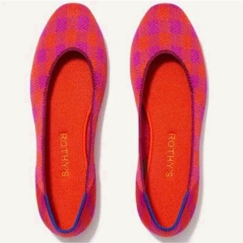 Rothy's Pink and Red Checked Ballet Flats